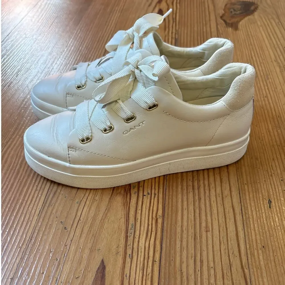 Gant Avona ivory white leather ribbon lace low‎ top sneakers SIZE 7.5